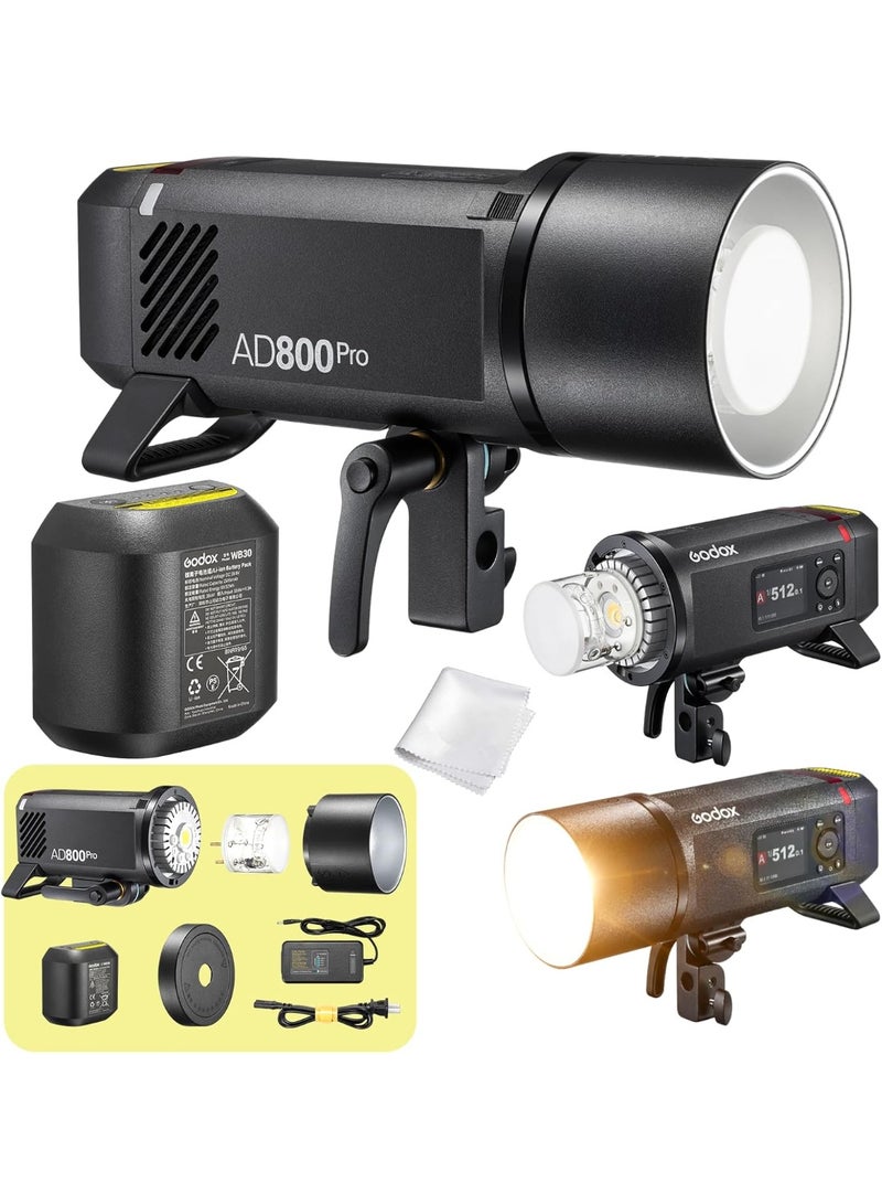 جودوكس فلاش Godox AD800 Pro خارجي بقوة 800 واط/ثانية مع TTL وHSS حتى 1/8000 ثانية – فلاش احترافي ببطارية، وضع ثبات الألوان، إضاءة نمذجة ثنائية اللون 40 واط وشاشة ملونة 2.8 بوصة - Image 1